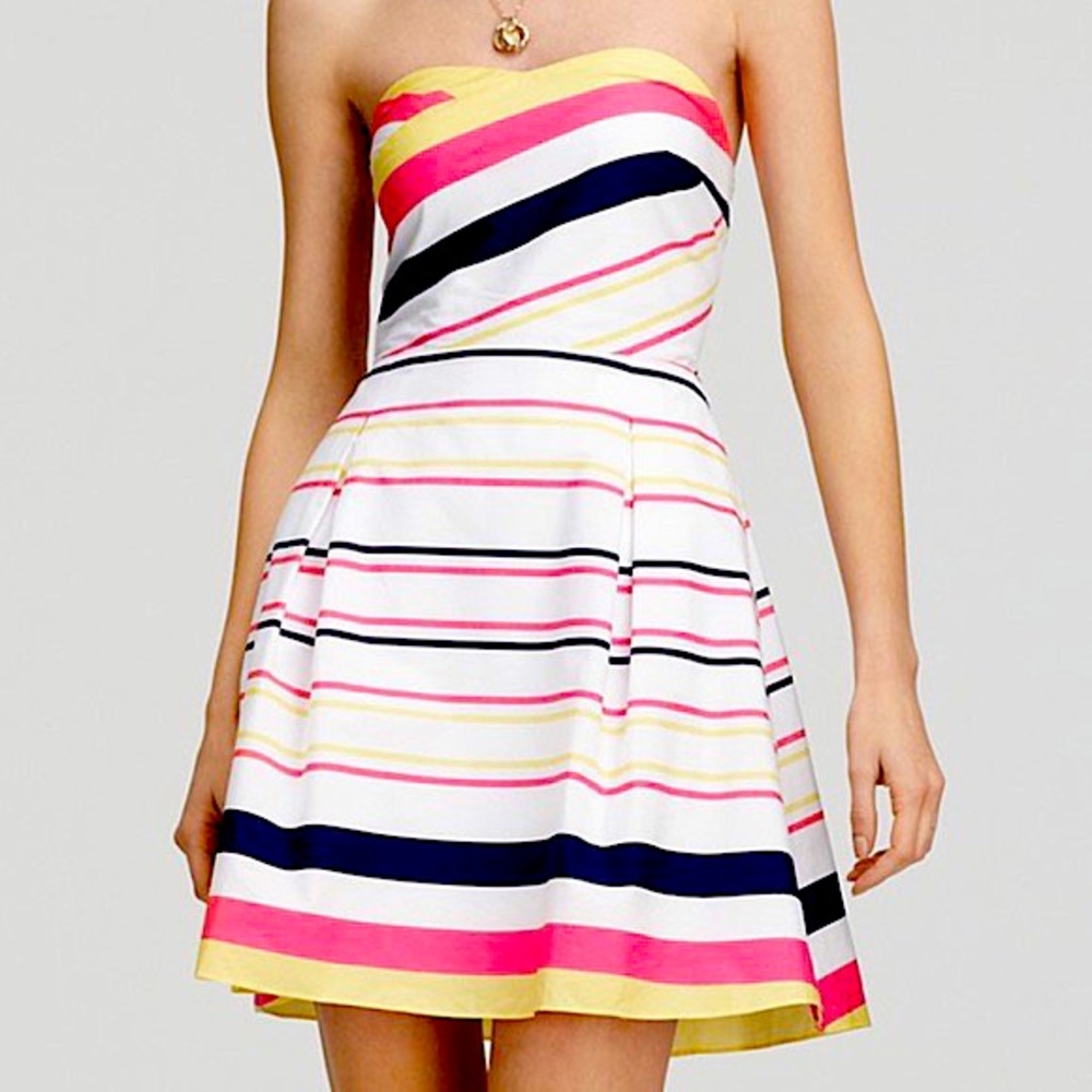 Lilly Pulitzer Lady Luck White & Pink Stripe Strapless Dress